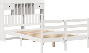 vidaXL Κρεβάτι Βιβλιοθήκη Χωρίς Στρώμα Λευκό 135x190 εκ Μασίφ Πεύκο