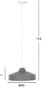 ΦΩΤΙΣΤΙΚΟ ΟΡΟΦΗΣ ΚΡΕΜΑΣΤΟ HM4159.03 ΓΚΡΙ ΜΕΤΑΛΛΙΚΟ ΚΑΠΕΛΟ Φ40x116Υεκ