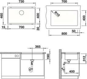 Blanco Subline 700-u - Υποκαθήμενος Νεροχύτης Κουζίνας Γρανίτη 73x40 - White