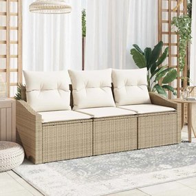 vidaXL Σετ Καναπέ Κήπου 3 pcs Μπεζ, Κρέμα Πολυ rattan, βαμμένο ατσάλι