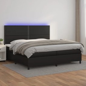 Κρεβάτι Boxspring με Στρώμα &amp; LED Μαύρο 200x200 εκ. Συνθ. Δέρμα