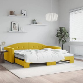 vidaXL Καναπές Κρεβάτι Συρόμενος Κίτρινος 100x200 εκ. Βελούδινος