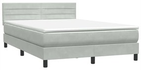 Κρεβάτι Boxspring με Στρώμα Ανοιχτό Γκρι 160x210 εκ. Βελούδινο - Γκρι