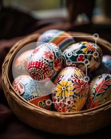 Intra Συλλεκτικό Ξύλινο Παζλ Plywood 4mm - Πολύχρωμα βαμμένα Πασχαλινά αυγά σε ένα καλάθι Σε Ξύλινο Κουτί - Διαστάσεις: 10x10 cm – 25 κομμάτια