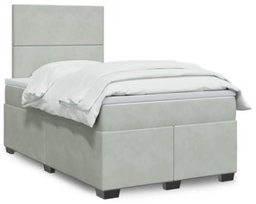 Κρεβάτι Boxspring με Στρώμα Ανοιχτό Γκρι 120x200 εκ. Βελούδινο - Γκρι