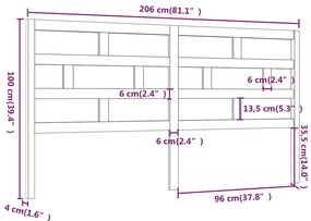 vidaXL Κεφαλάρι κρεβατιού Γκρι 206x4x100 εκ. από Μασίφ Ξύλο Πεύκου
