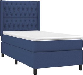 vidaXL Κρεβάτι Boxspring με Στρώμα Μπλε 100 x 200 εκ. Υφασμάτινο