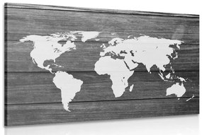 Εικόνα ασπρόμαυρο παγκόσμιο χάρτη με ξύλινο φόντο - 60x40