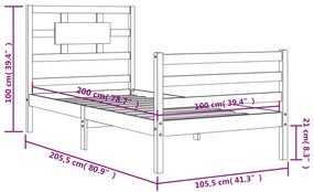 Πλαίσιο Κρεβατιού με Κεφαλάρι 100 x 200 εκ. από Μασίφ Ξύλο - Καφέ