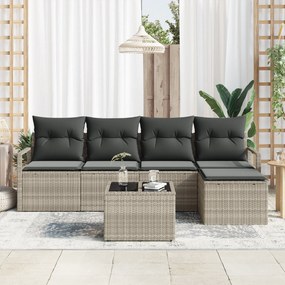 vidaXL 6 Τεμαχίων Σετ Καναπέ Κήπου με Μαξιλάρια Γκρι Πολυ Ρατάν