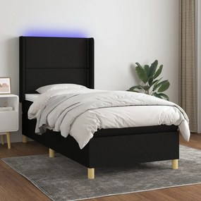 Κρεβάτι Boxspring με Στρώμα & LED Μαύρο 90x190 εκ. Υφασμάτινο