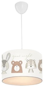 KID&#039;S ROOM CEILING PENDANT LAMP FB97576.01 CYLINDRICAL CAP FABRIC WHITE WITH CUTE ANIMAL FIGURES Φ24x70cm 24x21x70 εκ.