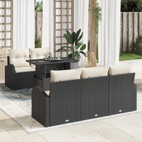vidaXL Σετ Καναπέ Κήπου 6 Τεμαχίων με Μαξιλάρια Μαύρο Πολυ Ρατάν