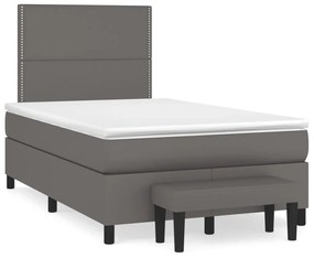 Κρεβάτι Boxspring με Στρώμα Γκρι 120x200εκ. από Συνθετικό Δέρμα - Γκρι