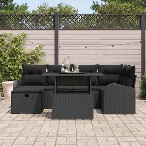 vidaXL Σετ Καναπέ Κήπου με μαξιλάρι 7 pcs Μαύρο Πολυ ράταν