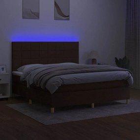 vidaXL Κρεβάτι Boxspring με Στρώμα &amp; LED Σκ.Καφέ 180x200εκ. Υφασμάτινο