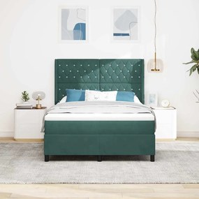 vidaXL Κρεβάτι με ελατήρια Σκούρο πράσινο 140 x 190 cm Βελούδο