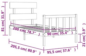 ΠΛΑΙΣΙΟ ΚΡΕΒΑΤΙΟΥ ΜΕ ΚΕΦΑΛΑΡΙ ΛΕΥΚΟ 90X200 ΕΚ. ΜΑΣΙΦ ΞΥΛΟ 3193257