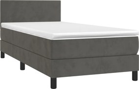 vidaXL Κρεβάτι Boxspring με Στρώμα Σκούρο Γκρι 90x200 εκ. Βελούδινο