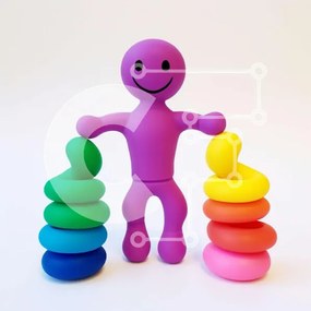 Intra Συλλεκτικό Ξύλινο Παζλ Plywood 4mm - Πολύχρωμο παιχνίδι φιγούρα με στοιβαγμένα δαχτυλίδια Σε Ξύλινο Κουτί - Διαστάσεις: 10x10 cm – 25 κομμάτια