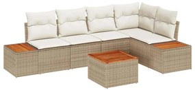 vidaXL Σετ Καναπέ Κήπου με μαξιλάρι 6 pcs μπεζ και κρεμ Πολυ ράταν