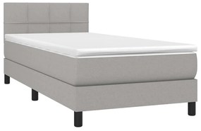 vidaXL Κρεβάτι Boxspring με Στρώμα & LED Αν.Γκρι 90x190 εκ. Υφασμάτινο