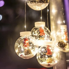 Χριστουγεννιάτικα Φωτάκια Κουρτίνα 10led Άγιος Βασίλης Διάφανες Μπάλες Θερμό Χρώμα 3M - Christmas curtain light