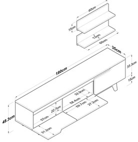 Σύνθετο σαλονιού Kasia oak-μαύρο μαρμάρου 180x35x48,5εκ 180x35x48.5 εκ.