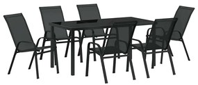 vidaXL Σέτ φαγητού για κήπο 7 pcs Μαύρο Textilene και ατσάλι