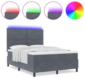 vidaXL Κρεβάτι Box Spring με Στρώμα & LED σε Σκούρο Γκρι 140x190 εκ. Βελούδο