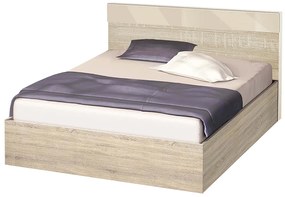 Κρεβάτι ξύλινο ημίδιπλο High Σόνομα/Κρεμ γυαλιστερό, 120/190, 194/90/124 εκ., Genomax