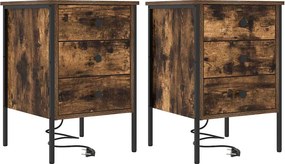 vidaXL Κομοδίνο 2 τμχ. Καπνιστό Δρύς 42 x 41 x 61 εκ