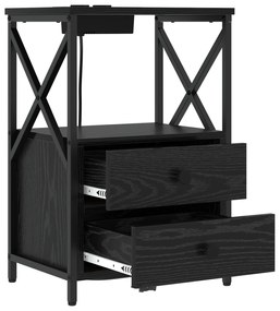 vidaXL Κομοδίνο με Σταθμό Φόρτισης 2 pcs Μαύρη δρυς Επεξεργασμένο ξύλο