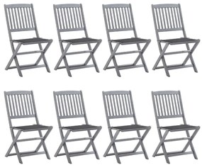 3078290 vidaXL Καρέκλες Εξ. Χώρου Πτυσσόμενες 8 τεμ. Ξύλο Ακακίας &amp; Μαξιλάρια Γκρι, 1 Τεμάχιο