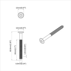 vidaXL Βίδες επίπλων 12 pcs Ασημί M6 x 60 χιλ. Ατσάλι