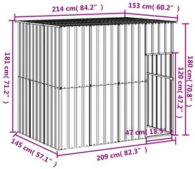 Σπιτάκι Σκύλου με Οροφή Ανθρακί 214x153x181 εκ. Γαλβαν. Χάλυβας - Ανθρακί