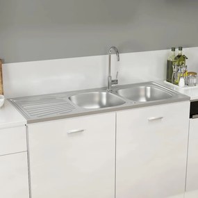 vidaXL Νεροχύτης Διπλή Γούρνα Ασημί 1200x500x155 χιλ. Ανοξείδ. Ατσάλι