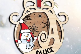 Σετ των 3 Intra απο ξύλο plywood 3mm-4mm πάχος Χριστουγεννιάτικο στολίδι Γράμμα ένας χιονάνθρωπος Δίασταση 8x8 cm INTRAFABR-110339125