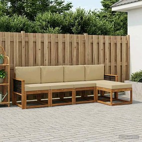 vidaXL Σειρά Καναπέ Εξωτερικού 5 pcs Φυσικό και Μπεζ Πολυεστέρας