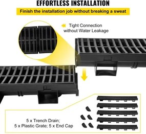VEVOR Drainage Trench Driveway Channel Drain Kit Plastic Grate-5.8