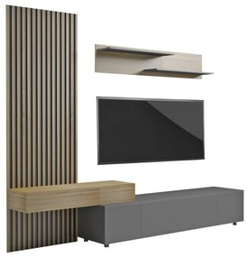 TV FURNITURE COMBO DORT  MELAMINE IN SONAMA-BLACK 249.5x42.2x199.5Hcm.