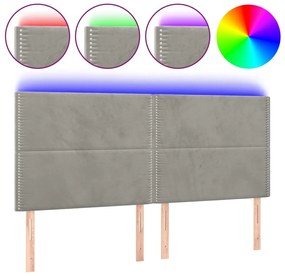 vidaXL Κεφαλάρι Κρεβατιού LED Ανοιχτό Γκρι 160x5x118/128 εκ. Βελούδινο