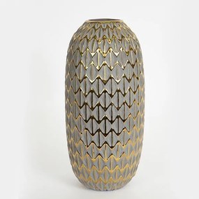ΒΑΖΟ ΚΕΡΑΜΙΚΟ ΓΚΡΙ - ΧΡΥΣΟ 15.5x15.5x32.5cm|752-20236