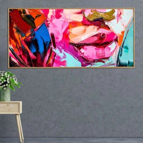 Πίνακας σε Plexiglass με Θέμα &#8220;Pink Lips&#8221; σε ξύλινη Κορνίζα - 80cmx50cm