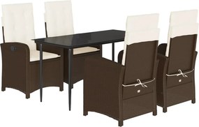 vidaXL Σετ Τραπεζαρίας Κήπου 5 Τεμαχίων Καφέ Συνθ. Ρατάν με Μαξιλάρια