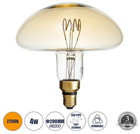 GloboStar 99173 Λάμπα LED Soft T Spiral Filament E27 MR200 MUSHROOM Γλόμπος 4W 280lm 360° AC 220-240V IP20 Φ20 x Υ20cm Ultra Θερμό Λευκό 2200K με Μελί Γυαλί Dimmable - 3 Χρόνια Εγγύηση - 99173