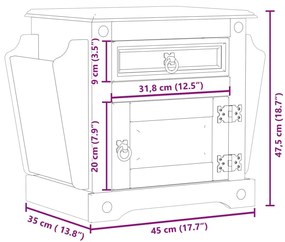 Κομοδίνο Corona 45x35x47,5 εκ. από Μασίφ Ξύλο Πεύκου - Καφέ