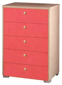 SB-00201 Συρταριέρα παιδική με 5 συρτάρια σε χρώμα δρυς-κόκκινο 60x45x90
   , 1 Τεμάχιο