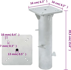 vidaXL Βάση Ομπρέλας Εδάφους Ασημί 16 x 16 x 39,5 εκ. από Χάλυβα