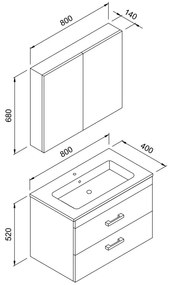 Πάγκος μπάνιου με Νιπτήρα SANTA 80 Μπεζ 80x46x52 εκ. 80x46x52 εκ.